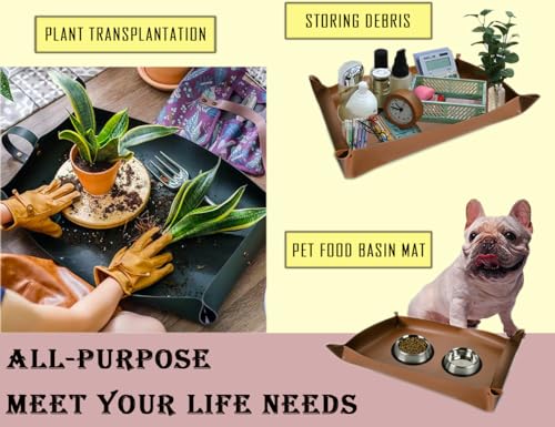 Plant Repotting Mat,Waterproof Leather Plant Transplanting Mats,Indoor Succulent Potting Mat for Change Soil and Watering,Portable Gardening Mats for Transplant and Mess Control (30" X 18",Brown) - color: Brown Leather