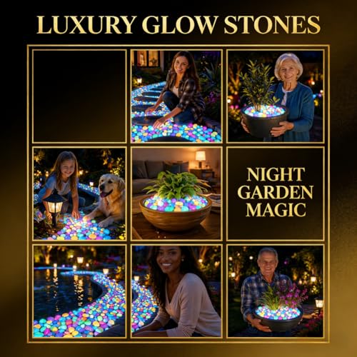 Colorful Glow-in-the-Dark Garden Stones, Night Light Guide, Glow in the Dark Garden Stones for Outdoor Walkway Landscaping Fish Tank Aquarium Luminous Stepping Stones Decor 2026 New (1000, Colorful)