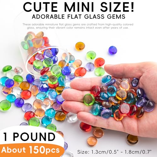 1 LB Mix Color Glass Beads, Mini Flat Glass Marbles~150PCS for Vase Fillers, Floral Bottom Mancala Gems Pebbles Fish Tank Rocks for Table Scatter Aquarium,Home Decorative Art Craft Supplies(0.5"~0.7") - color: Mix Color~1 Lb, size: 1 LB