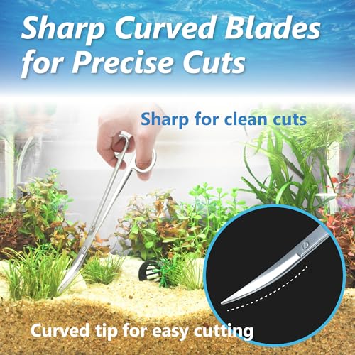 3-Piece Aquascaping Tools Set – 25cm / 9.8in Straight & Curved Long Tweezers, Scissors, Fine Tip 1mm – Aquarium Plant Care, Terrarium Tools