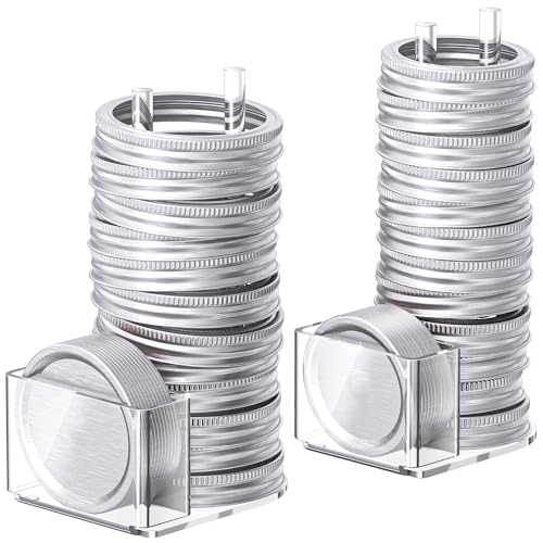 Mason Jar Lid Storage Organizer, Space-Saving Holder for Mason/Canning Lids, Easy Access Rack for 12 Wide & 12 Regular Mouth Lids and Rings Inside Cabinet, Countertop (Acrylic)