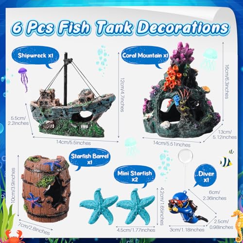 15 Pcs Fish Tank Decorations Mountain Ornament Broken Barrel Sunken Ship Artificial Seaweed Water Plants Colorful Coral Reef for Fish Bowl Aquarium Decor(Purple) - color: Purple