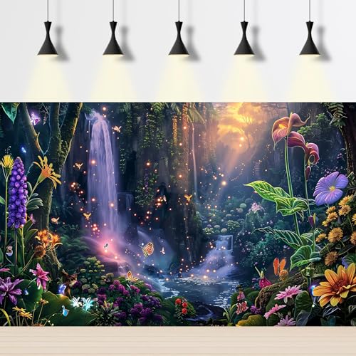 Fantasy Garden Aquarium Background Waterfall Tropical Forest Fish Tank Background Lush Moss Rainforest Flowers Reptile Tank Backgrounds Fantasy Sunray Butterfly Reptile Enclosure Backgrounds 48x24in