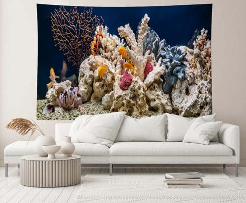 CHNYWORK 118x78 Inches Undersea Aquarium Tapestry Wall Hanging Fish Tank Underwater Coral Tropical Fish Background for Living Room Bedroom Aesthetic College Dorm Wall Hanging Decor - size: 118''x78''