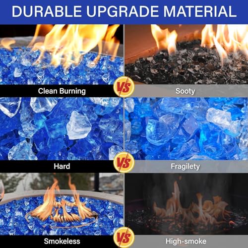 NUPICK Fire Glass - 20 Pound Mixed Bahama Blend for Fire Pit & Gas Fireplace, 1/2-3/4 Inch Tempered Glass Rock in Blue and White - color: Bahama Blend, size: 20 Pound (1/2")