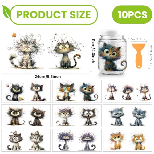 arricraft 10 Sheets Animal Cats UV DTF Cup Wrap for 16OZ Glass, Cute Cats Rub on Decals PVC Transfer Stickers for DIY Cups Wood Funiture 24x11cm/9.4x4.3inch - style: Cute Cats Theme
