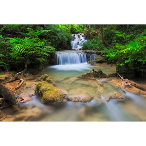 Waterfall Aquarium Background Lush Green Jungle Rainforest Terrarium Background Tranquil Stream with Rocks Fish Tank Background Forest Falls Aquarium Backdrop Wallpaper Poster Vinyl 24x12in - color: Mint Green, size: 24(W)x12(H)in
