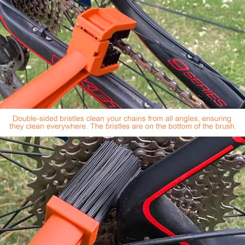 Ziciner Motorcycle Chain Brush, Bike Chain Cleaning Brush with Double-Ended Brushes, Durable Motor and Bicycle Chain Gears Maintenance Cleaning Tool, Motorcycle Accessories (Orange) - color: Orange