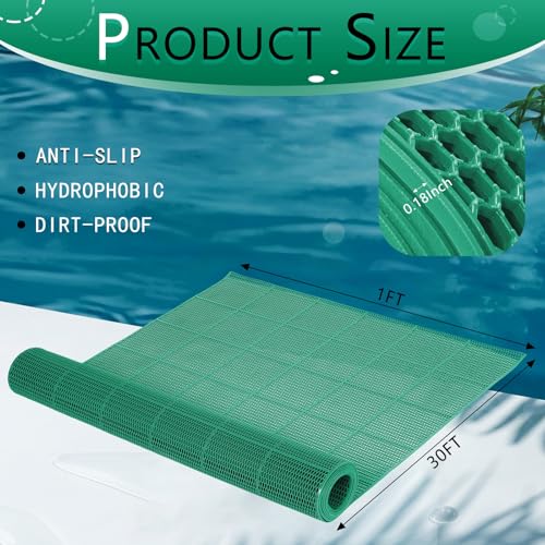 Tondiamo Pool Mat Non Slip Drainage Mats Swimming Pool Floor Deck Mats Rugs PVC Splash Mesh Hollow Doormat Roll for Outdoor Indoor Patio Restaurant Garage Kitchen Bathroom Safety(1 x 30 ft,Green) - color: Green, size: 1 x 30 ft