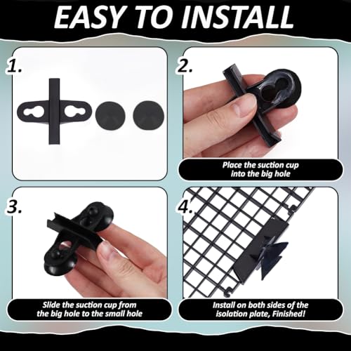 BENECREAT 12 Pcs Plastic Fish Tank Divider with 24 Suction Cups, 11.7x5.9 Inch Aquarium Isolation Grid Board for Separating Different Fish, Black - color: Black