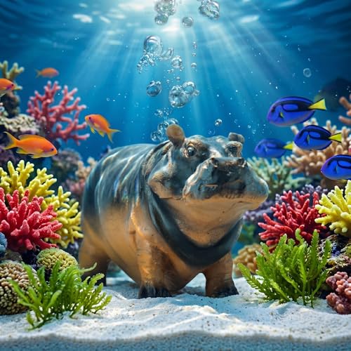 Mrcrafts Aquarium Hippo Air Bubbler Decor, Resin Fish Tank Air Pump Decoration, Air Stone Decor with Oxygen Tube, Unique Gift