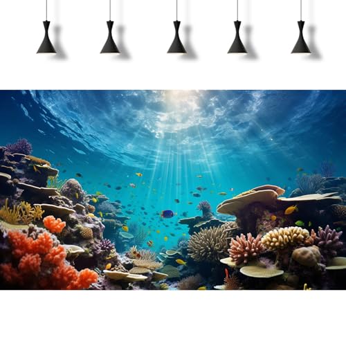Under The Sea Fish Tank Background Deep Ocean Coral Reef Aquarium Background Undersea Rock Cave Sunray Terrarium Backgrounds Tropical Fish Ocean Aquarium Backdrop for Fish Tank Backgrounds 24x12in - color: Ocean Brown, size: 24(W)x12(H)inches/ 60(W)*30cm(