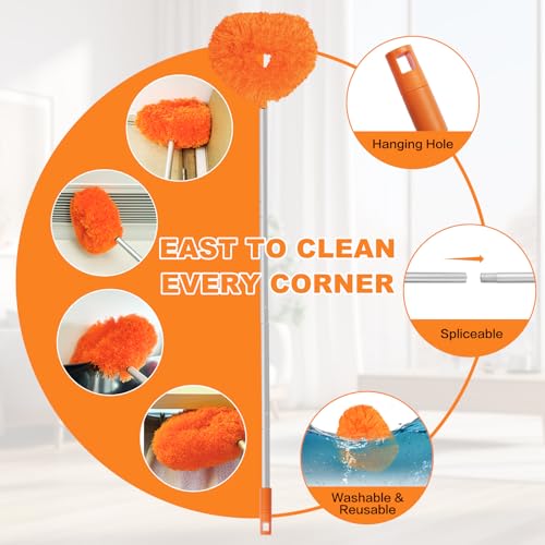 Ceiling Fan Cleaner Duster Reusable Microfiber Ceiling Fan Blade Cleaner Removable Duster with Extension Pole Adjusts 13 to 49.7 Inch for Cleaning Walls Bookshelves Furniture Door Window Top (Orange) - color: Orange