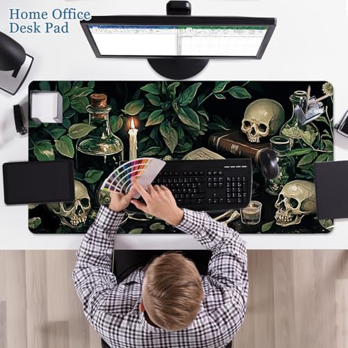 Gothic Botanical Desk Pad, Library Skull Large Gaming Mouse Pad, XXL Desk Mat Anti-Slip Waterproof Big Mousepad with Stitched Edges, Keyboard Mouse Mat for PC, Laptop, Work, Office, Home - color: Gothic Dark Lab Botanical, size: 31.5" x 15.7"