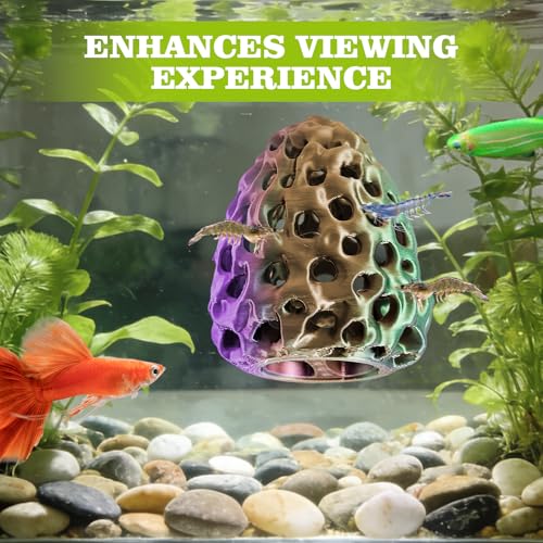 Shrimp Dome Hide, Shrimp Hides for Aquarium, Betta Fish Hideout with Suction Cup, Betta Habitat Tank Ornament Accessories, Aquarium Decor for Small Fish Guppy Hiding Resting (Lid Green Purple) - color: Green Purple Gradient with Lid