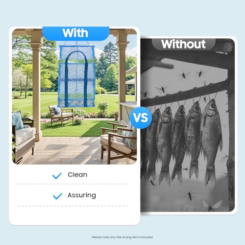 YIYIBYUS 4-Layer Drying Net Holder, Folding Fish Drying Net Mesh Hanging Food Drying Rack with Zipper