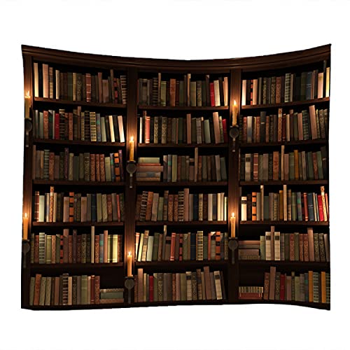 WODEJIA Forest Waterfall Fabric Tapestry Decorative Wall Art Tablecloth Bedspread Picnic Blanket Beach Throw Blanket Multifunctional for Bedroom Dormitory Living Room Hanging 91 x 71 Inches - color: Old Bookshelf Candle, size: 91"L x 71"W