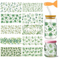 10 Sheets Plants UV DTF Cup Wraps for 16OZ Glass, 4.3 x 9.4 Inch Green Leaves UV DTF Transfer Stickers Waterproof Rub on Transfer Decals for Glass Bottle Vase Furniture Crafts - style: Green Plants