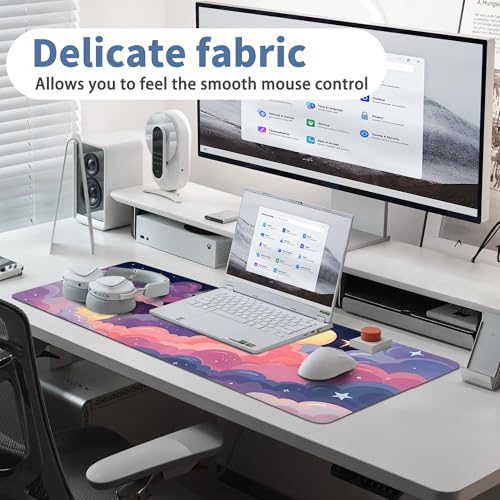 Cute Mouse Pad Kawaii Large Desk Mat Extended Keyboard Mouse Pad Pink Purple Cloud Mousepad with Non-Slip Base and Stitched Edge Gaming Mouse Mat Desk Pad 31.5 x 11.8 Mouse Pads for Desk Home Office - color: Colorful Clouds
