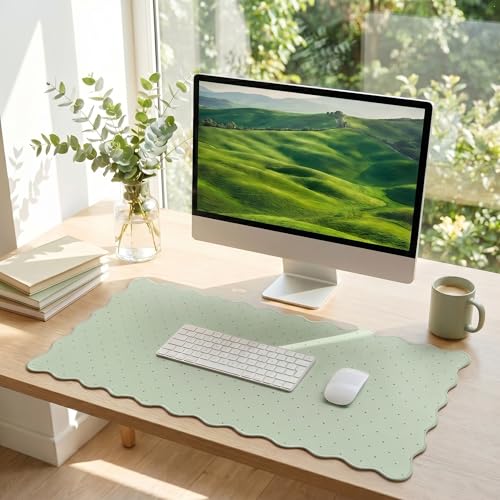 Cute Scalloped Desk Mat with Sage Green Polka Dot Large Mouse Pad Computer Mat Aesthetic Keyboard Mat for Desktop Laptop Protector for Office & Home - color: A2- Sage Green