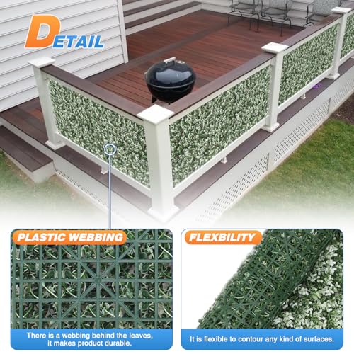 TANG 20"x20"-1PC Artificial Greenery Boxwood Panels Grass Wall Panel, Faux Privacy Fence Ivy Screens Backdrop Fake Hedge for Indoor Outdoor Wedding Décor, Green White Buxus Boxwood - color: Green White Buxus Boxwood, size: 20"x20"