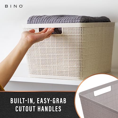 BINO Woven Plastic Basket | Large (Natural), 3-Pack | THE JUTE COLLECTION | Home Organization, Space-Saving Storage, Stylish Design | Plastic Storage Basket - color: Natural, size: 3PK- L