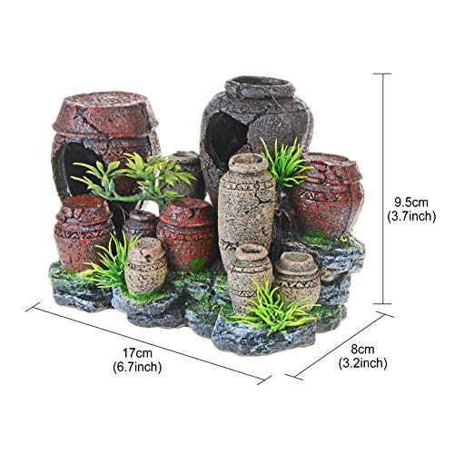 Saim Aquarium Barrel Decorations, Artificial Antique Barrels Crafts Landscaping Resin Decor Fish Tank Ornament for Betta Cichlids Hideaway Cave, Gold Fish Hideout, Reptile Tank