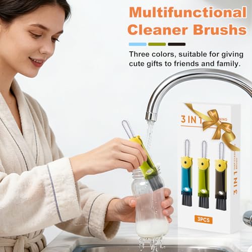 3 in 1 Cup Lid Cleaning Brush, Portable Gap Cleaner Brush - Multifunctional Bottle Cleaning Brush for Bottle Gap/Tight Spaces/Travel Bottle Lid, Home Kitchen Crevice Brush Tools, 3 PCS - color: Grey Green Blue
