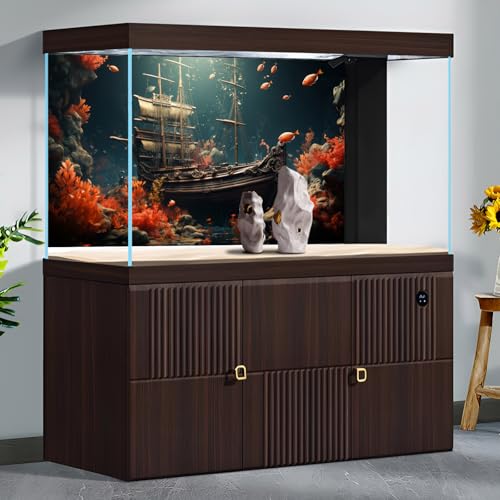 Pirate Shipwreck Aquarium Background Under The Sea Coral Reefs Fish Tank Background Underwater Sunken Ship Landscape Terrarium Background Tropical Sea Marine Life Aquarium Tank Background 24x12in - color: Red, size: 24(W)x12(H)inches/ 60(W)*30cm(H)