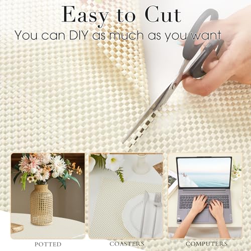 Beautysaid Shelf and Drawer Liner for Kitchen Cabinet, Non Adhesive Non Slip Shelf Paper Thickened for Dresser Pantry Shelve Bathroom Protector Liner Breathable Mat(Cream White Weave,12 in x 20FT) - color: Creamy White Weave, size: 12"W x 236"L