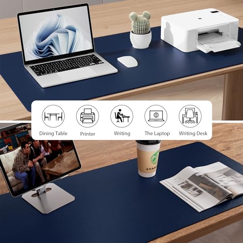Aothia Leather Desk Pad Protector, Mouse Pad, Office Desk Mat, Non-Slip PU Leather Desk Blotter, Laptop Desk Pad, Waterproof Desk Writing Pad for Office and Home (Dark Blue,23.6" x 13.7") - color: Dark Blue, size: 23.6" x 13.7"