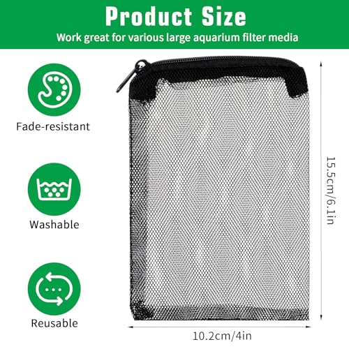 10 pcs Aquarium Media Bag with Zipper, Reusable Fine Mesh Bag for Aquarium Filter Media, 5.9" x 3.9" - color: Black