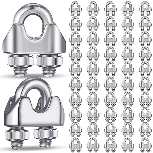 Blulu 50 Pcs 1/8 Inches M3 Stainless Steel Wire Rope Cable Clip Clamp 304 Stainless Steel Wire Rope Clamp Clip Wire Cable Clamp Wire Rope Clips U Bolt Saddle Fastener