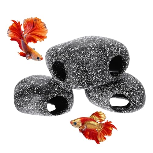 Aquarium Decorations Rocks, 7.1x3x4.1 Inch Betta Hide Resin Realistic Fish Tank Ornaments, (Grey), Intended for Small Fish/Shrimp/Guppy - size: 7.1x3x4.1 Inch