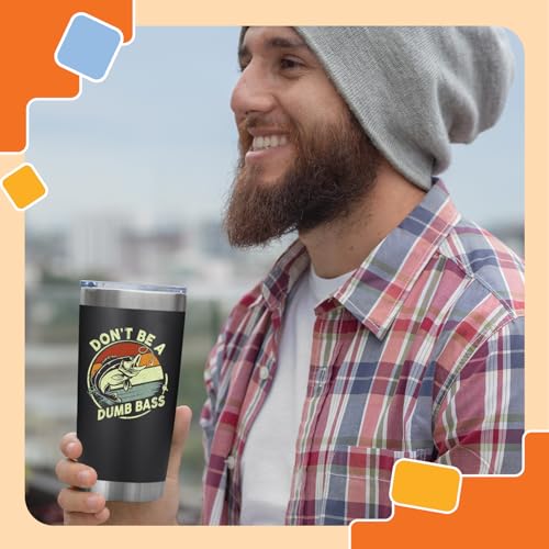 NewEleven Fathers Day Gift For Dad, Him - Fishing Gifts For Men, Fisherman, Father - Practical Gift, Dad Birthday Present, Men, Husband - 20 Oz Tumbler - color: Dumb bass black