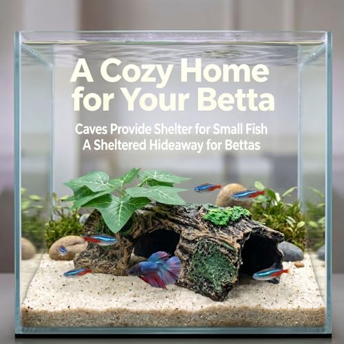 Resin Hollow Tree Trunk Aquarium Decor, Betta Fish Tank Accessories, Reptile Hide for Small Fish to Hide and Rest (Grape Leaves)