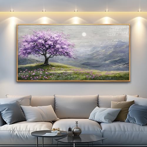 FUHAIHUA Large Wood Framed Wall Decor For Living Room Canvas Wall Art For Office Modern Wall Decorations For Bedroom Purple Tree Painting Farmhouse Pictures Artwork Room Home Decor 24x48 In - color: Purple Tree Wood Framed, size: 48"L x 24"W