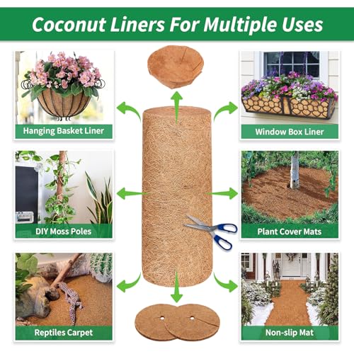 Legigo 12X80 Inch Natural Coco Liner Roll, Coconut Liners for Planter Window Box Hanging Basket, Coconut Coir Roll Coco Fiber Mat for Garden Decoration DIY Moss Poles Pet Pad Reptiles Carpet - size: 12x80 inch
