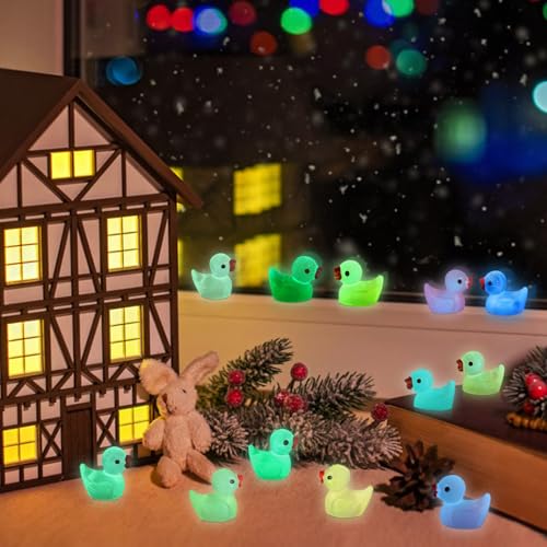 Arcimatto 240 Pack Mini Ducks Tiny Resin Duck Bulk Decor Figures for Miniature Dollhouse Decor Garden Aquarium Potted Ornament, DIY Charm Crafts Hide and Seek Prank Party Favor Toys Gag Gifts - style: Luminous Colorful Ducks