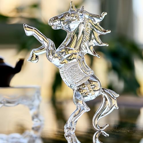 YU FENG Crystal Horse Figurine Collectible 6.3inch, Clear Glass Rearing Horse Statue, Animal Home Decor Table Centerpiece, 2026 Year of The Horse Gift - style: Horse