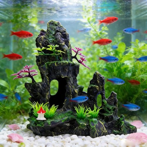 Large Aquarium Decoration, Artificial Mountain View Fish Tank Decoration, Very Suitable for Aquatic Pets Such as Fighting Fish and Ornamental Fish to Hide and Explore -10.5 inches high