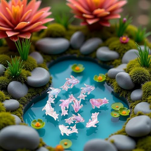 100 Pcs Cute Mini Shiny Resin Goldfish Figurines - Fairytale & Outdoor Statues Mix Colors