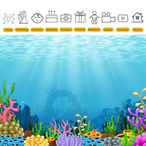 5x4ft Under The Sea Backdrop Ocean Underwater World Background Colorful Coral Blue Seawater Tropical Underwater Scene Children Little Mermaid Birthday Party Banner Baby Shower Photo Booth - size: 5X4FT