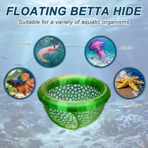 2Pcs Floating Betta Hammock Shrimp Shelter Betta Shrimp Feeder 3D Printed Fish Tank Accessories (S/L, Green) for Small Aquarium Safe Rest - color: Green