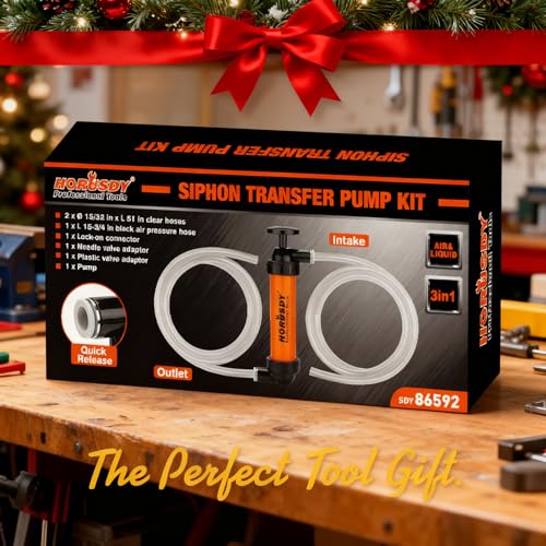 HORUSDY Multi-Use Siphon Transfer Pump Kit Hand Fuel Pumps for Gas Oil Water with Air Hose, Portable Manual Fuel Transfer Pump for Boat, Car, RV, Emergency, Lawn Mower Fluid Drainage - style: Orange(New model)