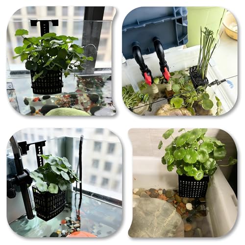2 Pack Upgraded Adjustable Aquarium Plant Holder, Top Hanging Design Fish Tank Plant Holder, Adjustable Width Height, Fits Tank Edges up to 2.3 in, for Aquaponic Plants and Aquascape Decoration, Black
