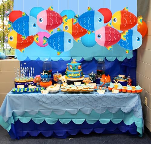 15Pcs Under the Ocean Sea Fish Party Decorations Paper Hanging Lanterns: Fishing Theme Decor for Beach, Summer, Mermaid, Luau, Hawaiian, Birthday Supplies