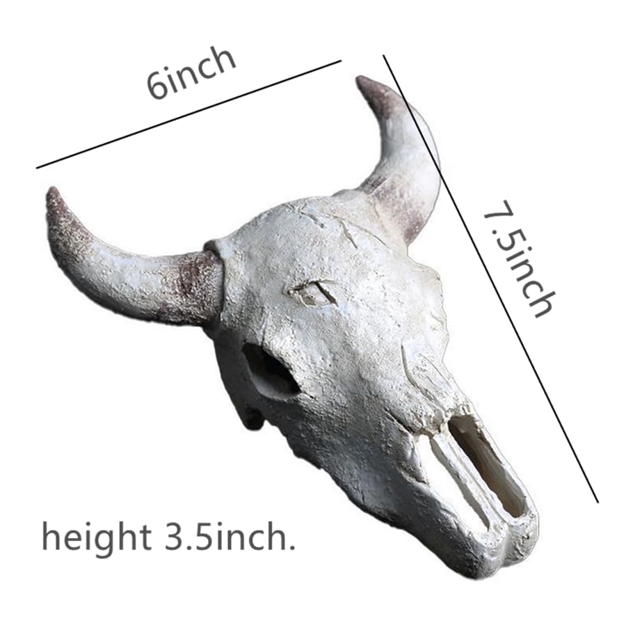8x6 inch Aquarium Decoration Fish Tank Skull Animal Skull Statues Décor Ornaments Fish Turtle Hidden,Amphibians Bonsai Beautification Cave Landscape Pet Reptile House (White - Black Horn Cattle Skull) - color: White - Black Horn Cattle Skull
