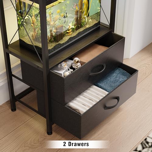 Aquarium Stand 10 Gallon with 2-Tier Shelf, Fish Tanks Stand with 2 Drawers, Metal Frame Heavy Duty Reptile/Turtle Tank Stand for Home Office, Fish Tanks Accessories Storage, Black - color: Black