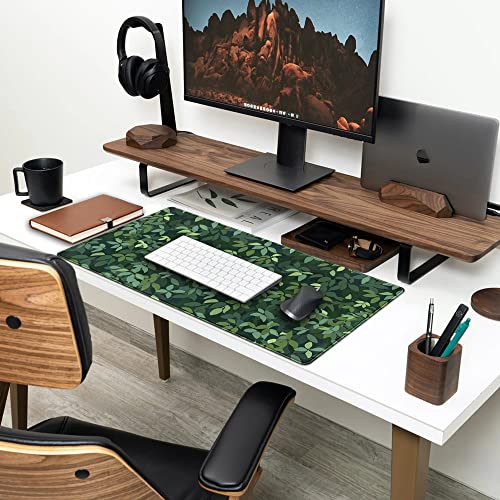 Cute Cat Kawaii Green Desk Mat - Large Gaming Mouse Pad & Keyboard Laptop Mat - Anime XL (31.5x15.7 in) - Non-Slip Base, Stitched Edges - color: Green Plants Black Cat